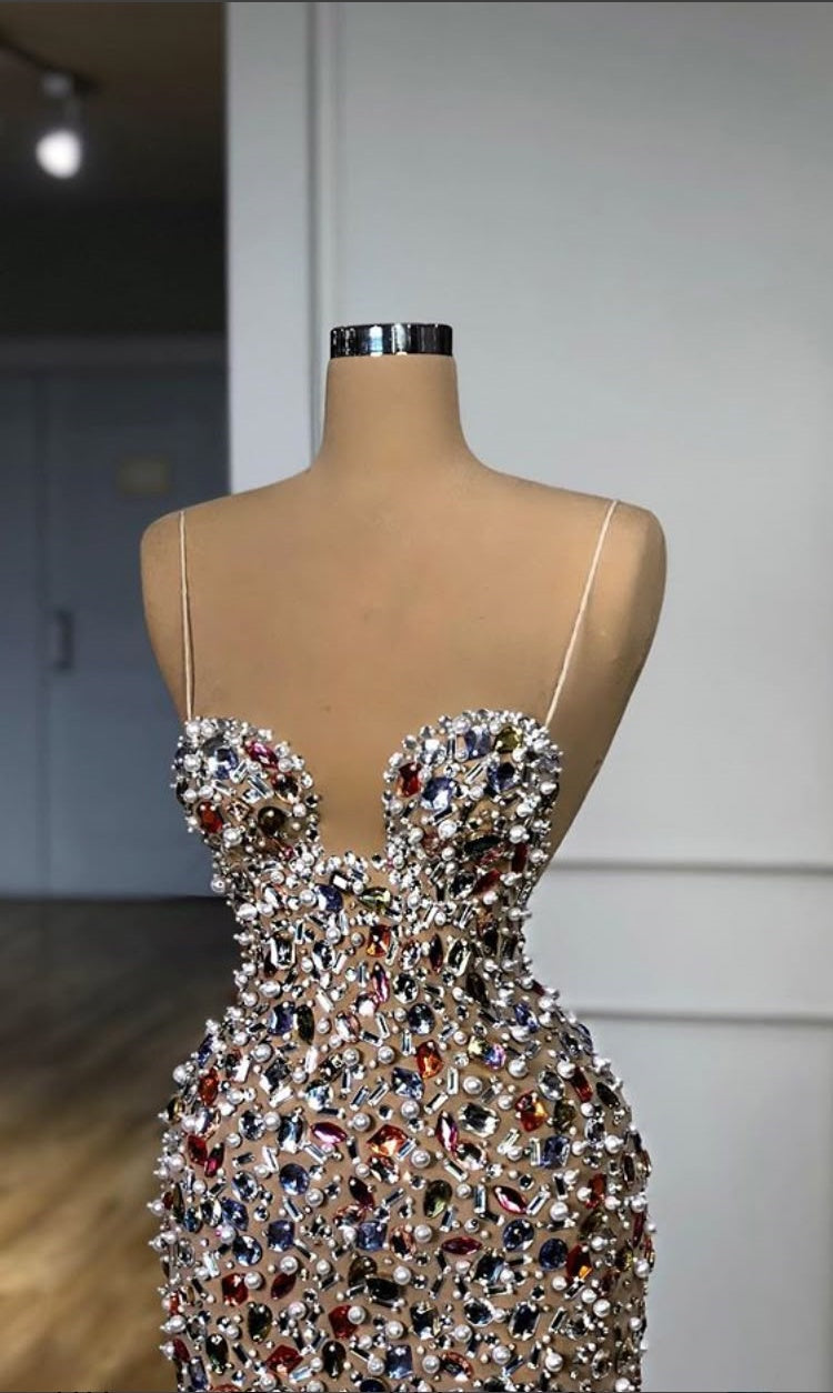 Colorful Sexy Elegant Rhinestone Spaghetti Strap Long Prom Dress Evening Dress gh5036