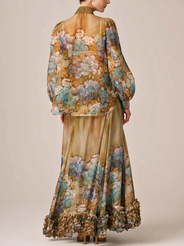Organza Temperament Print Comfortable Women's Skirt Suit