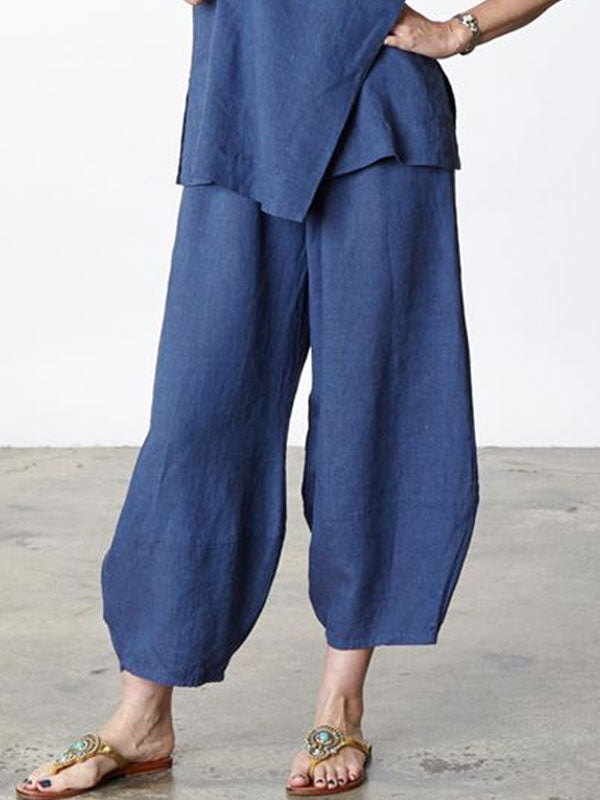 Casual Linen Tie Sleeveless Women's Sets