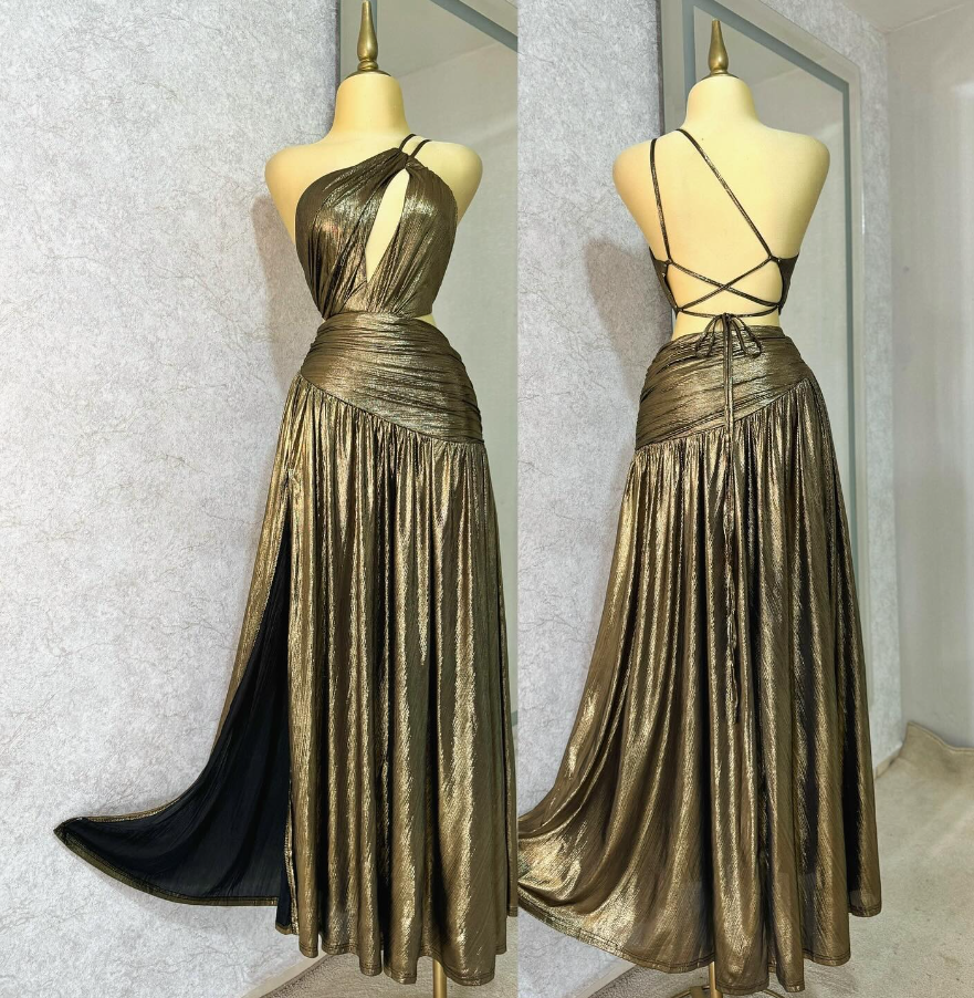 Sexy A Line One Shoulder Green Satin Open Back Prom Dress Evening Dress SH2201