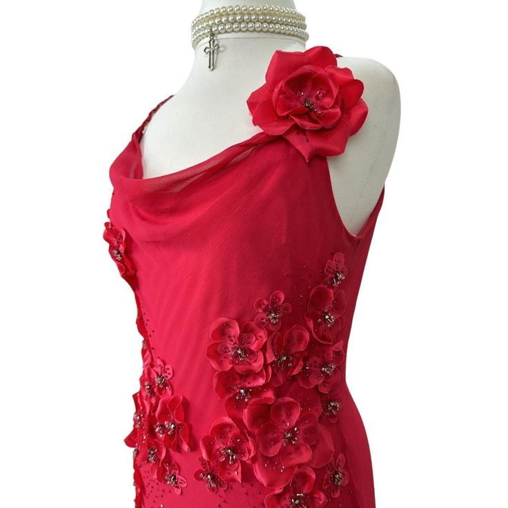 Spaghetti Straps Red Chiffon Applique Mermaid Prom Dress Evening Gown SH1290