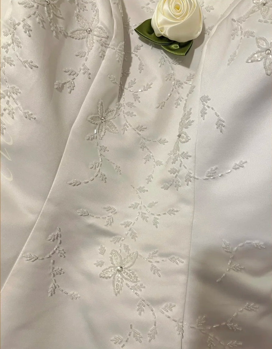 White exquisite bead long satin ball dress, evening dress, wedding dress gh4511