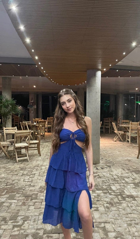 Blue Sleeveless Prom Party Dress with Split cg25304