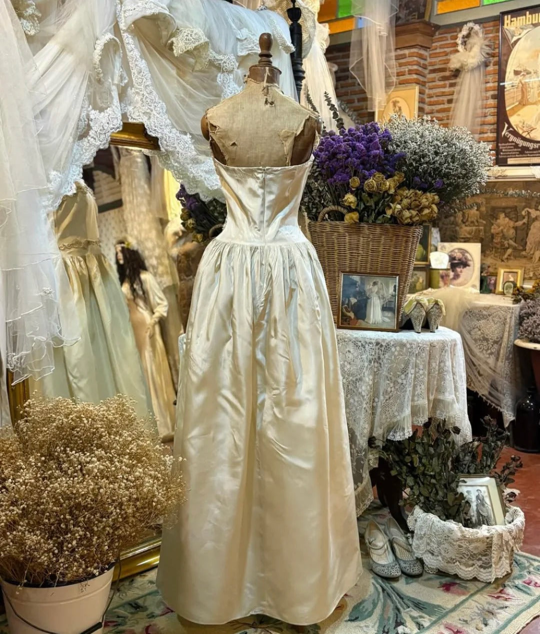 preppydressess-Beige Beaded Long Vintage Elegant Satin Prom dress Evening Dress gh5043