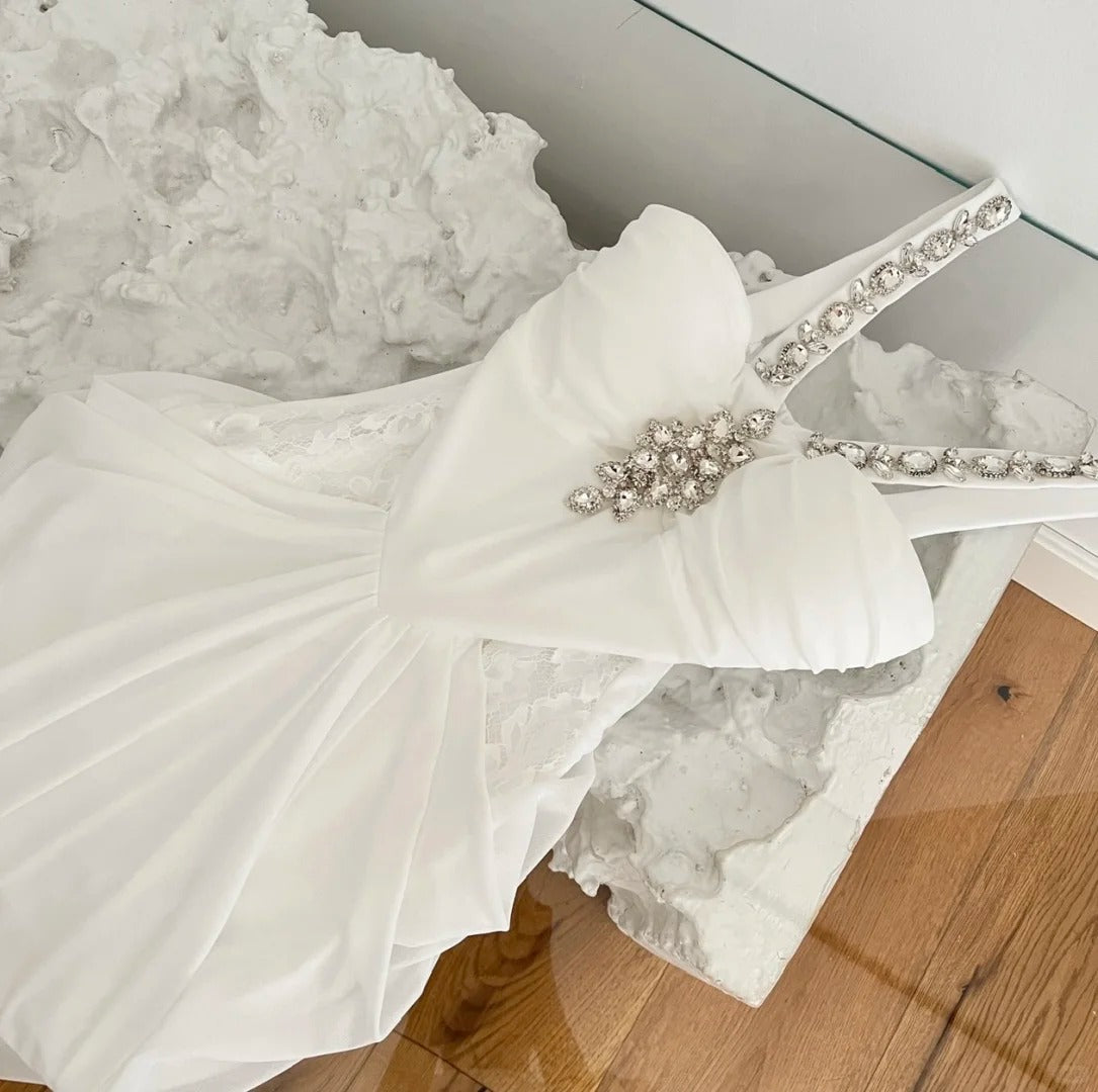 White heavy diamond halter dress long chiffon ball gown evening dress prom dress gh4333