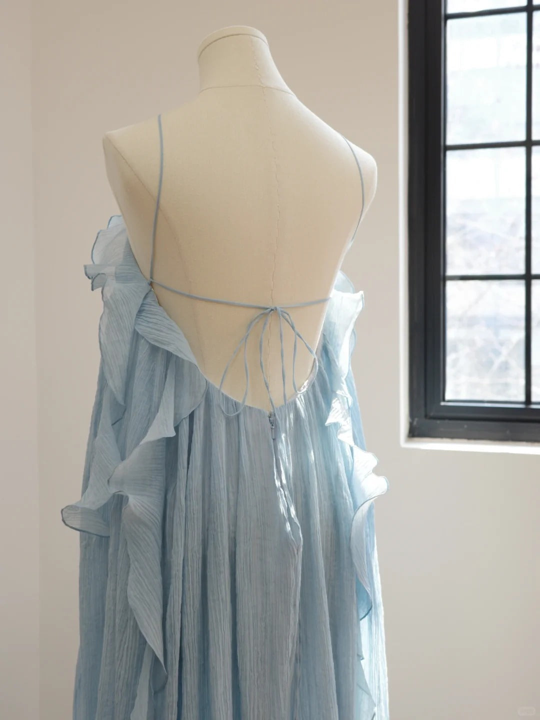 Blue floral halter long backless chiffon party dress wedding guest dress gh5063