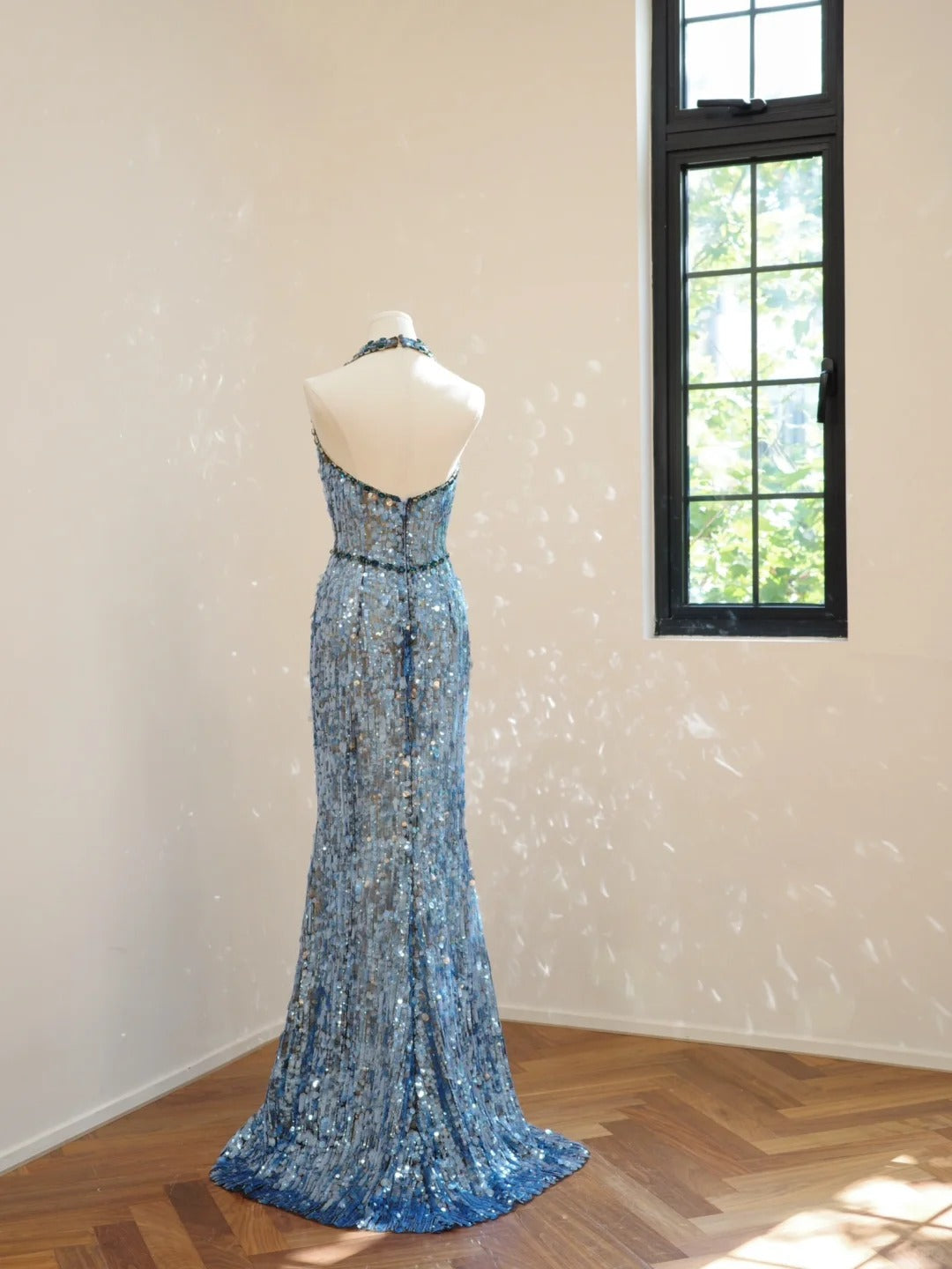 Blue fashion V-neck long sequined Prom dress evening dress gh5069