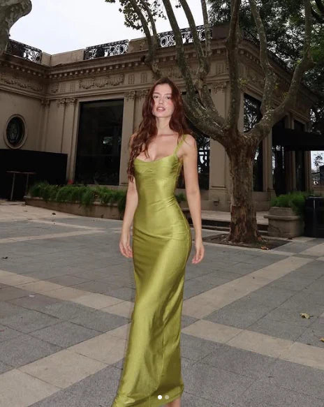 Olive Green Fashion Elegant Strap Long satin Slim Ankle-Length Prom Dress Evening Gown Party Dress gh3635