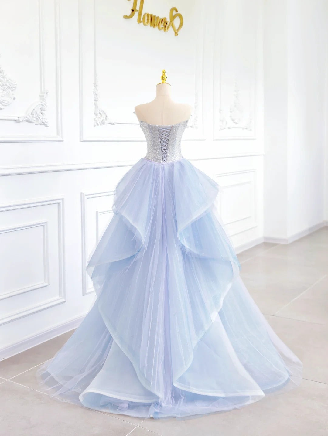 _Blue Butterfly Gorgeous Shiny Elegant Sequined Long Mermaid Tulle Ball Gown Evening Dress gh4272