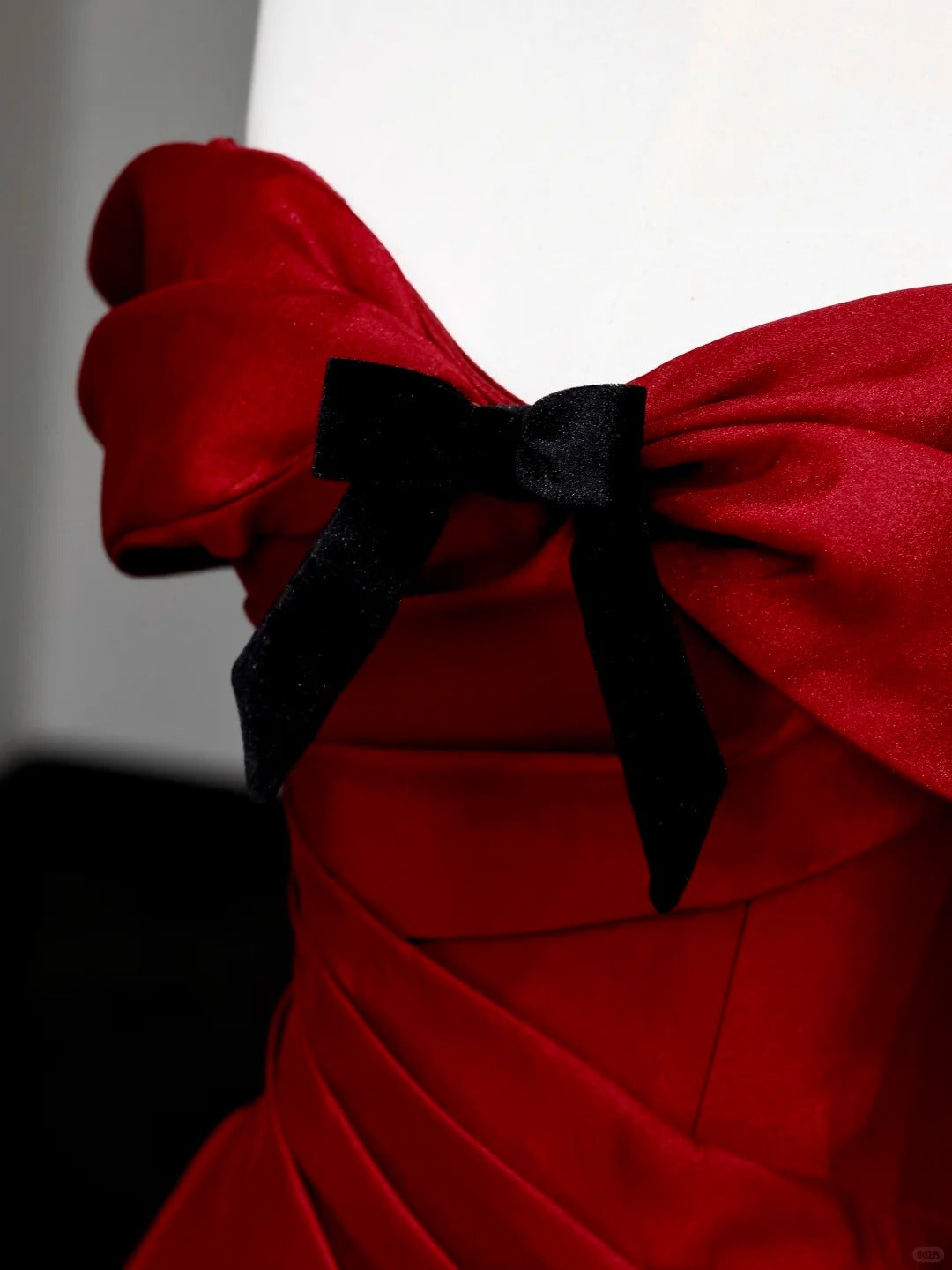 preppydressess -Red bow long satin prom dress evening dress party dress gh5115