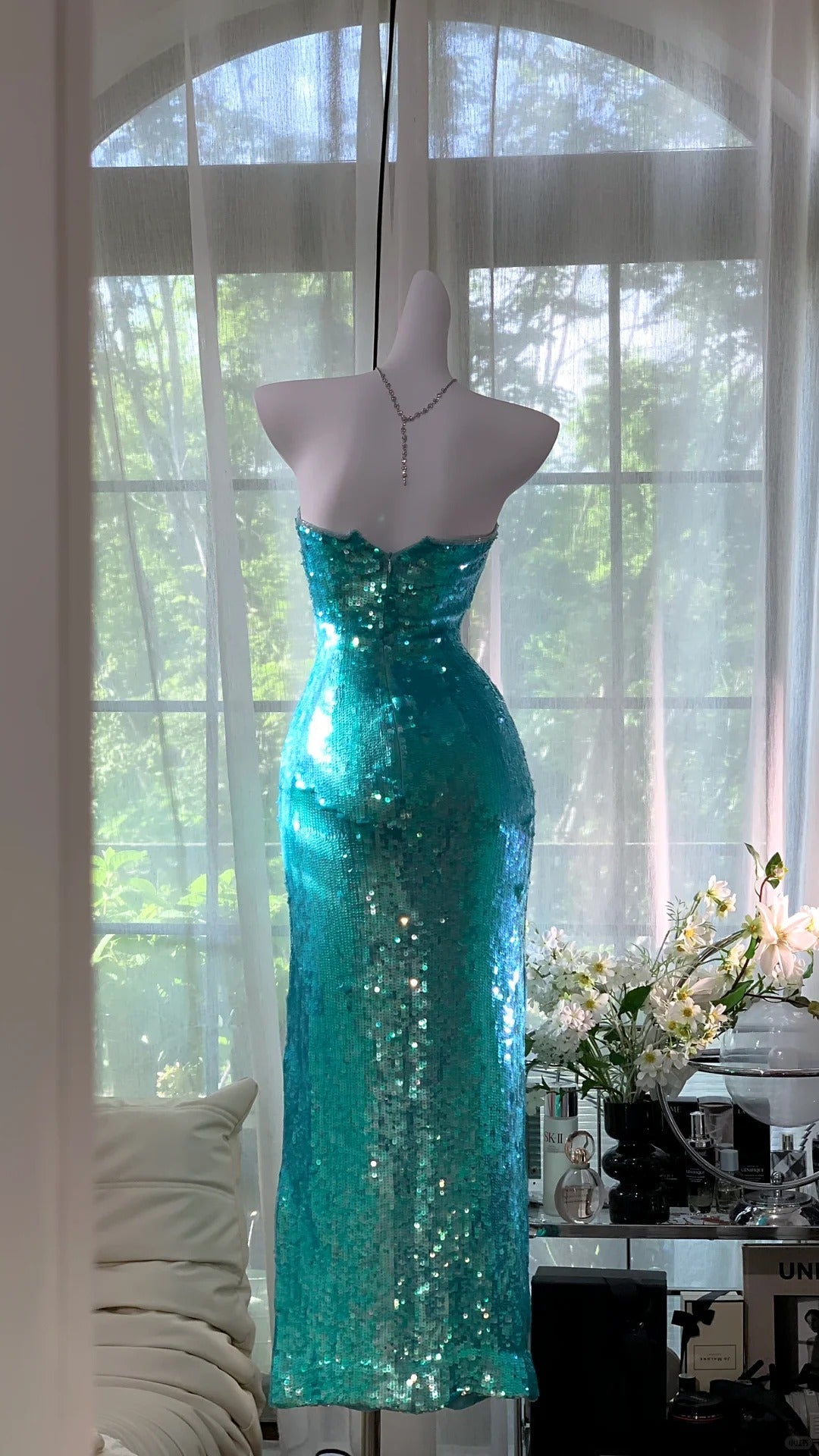 Emerald Blue Shiny Long Sequin Prom Dress Evening Dress Party Dress gh5078