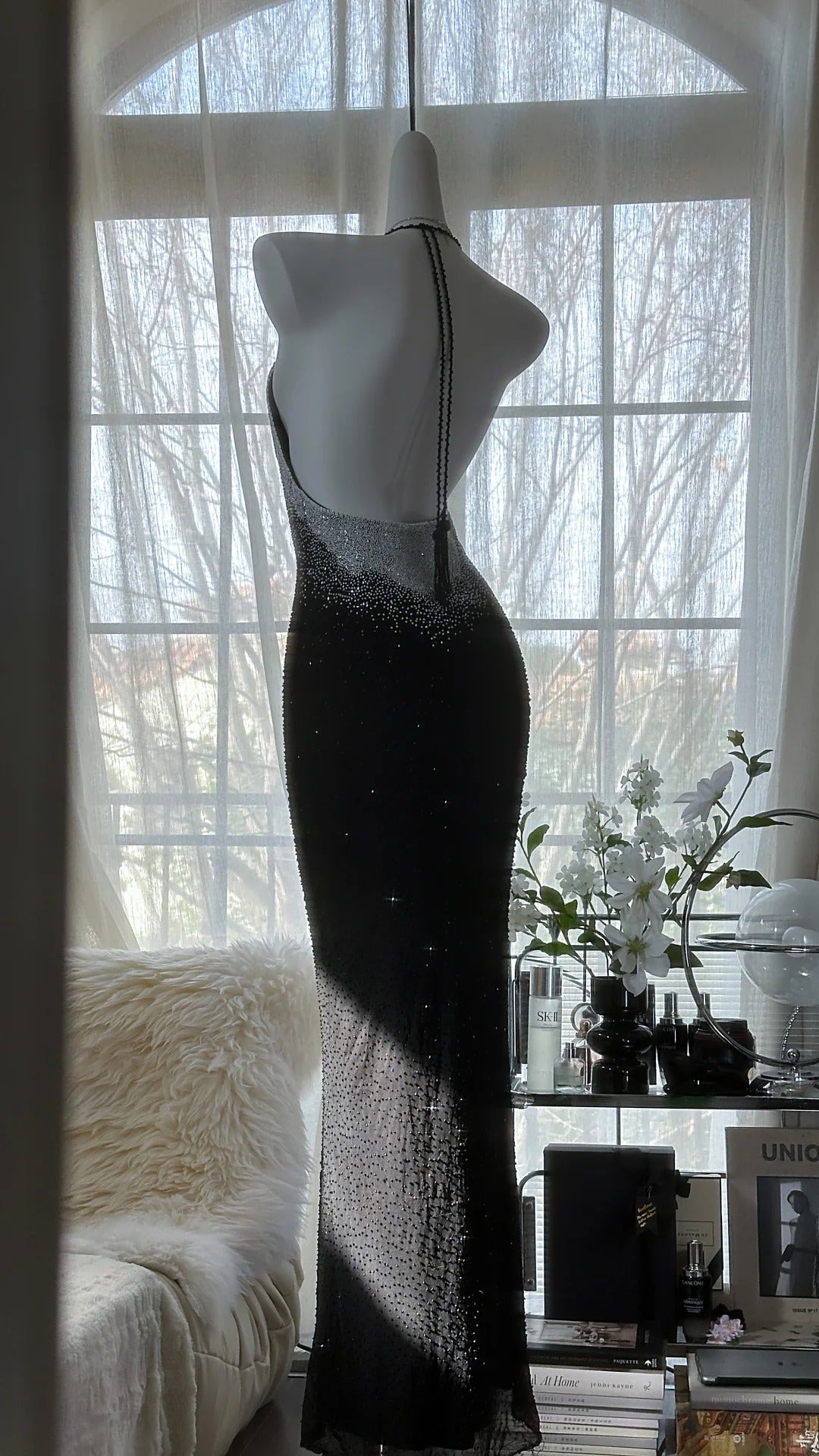 Black Silver Gorgeous Shiny Fashion Gradient Suspender Long Sequin Prom Dress Evening Dress Party Dress gh4004