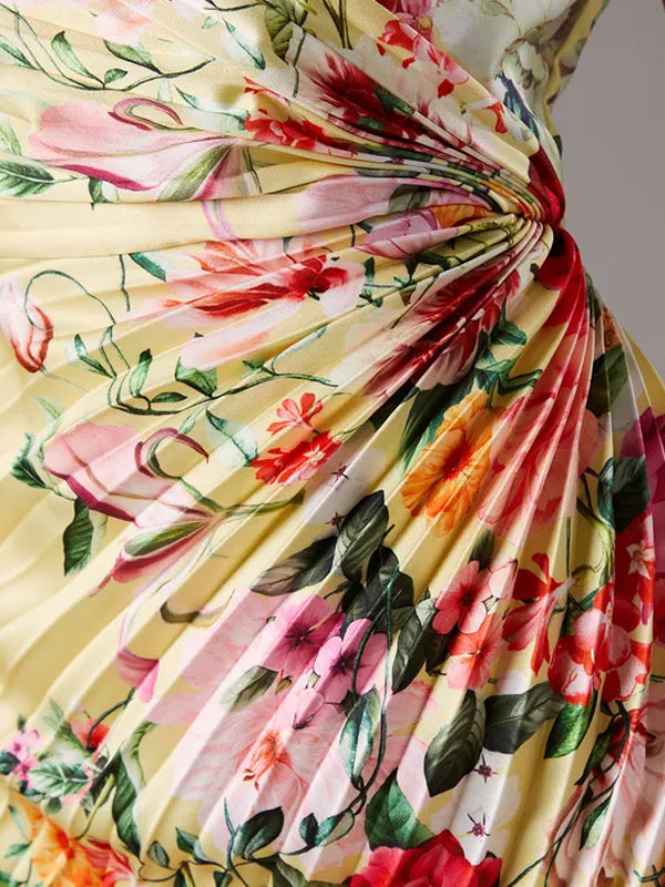 Pleated Floral Midi Dress With Pleat Detail