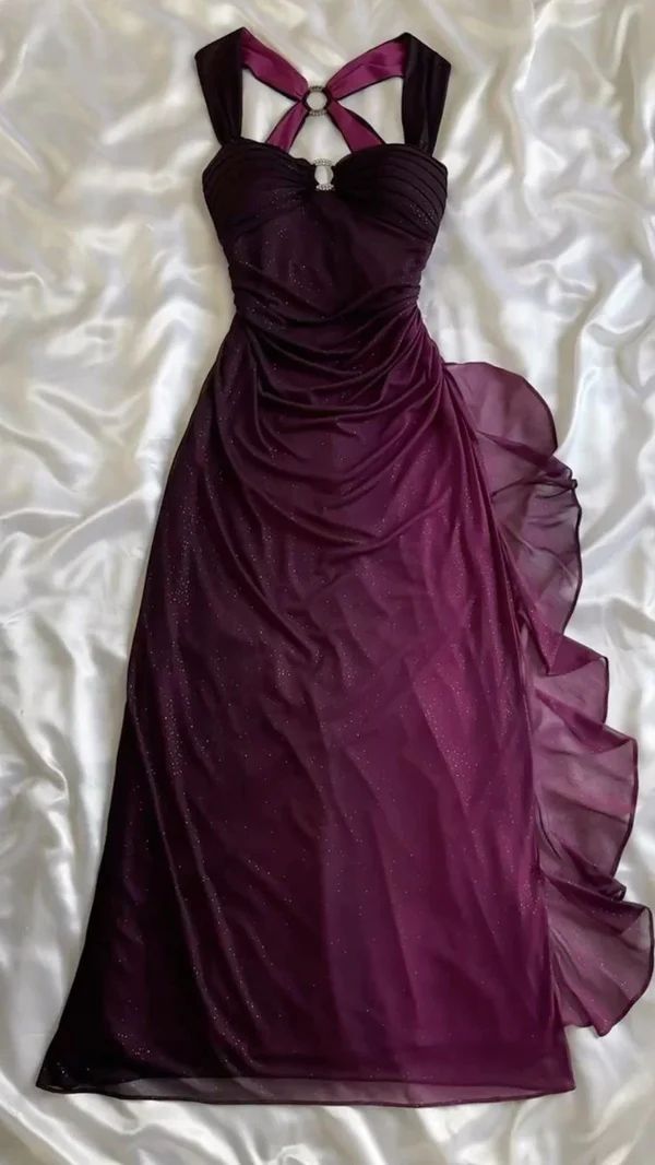Purple Shiny Elegant Fashion Gradient Strap Long Tulle Ball Gown Evening Dress gh3203