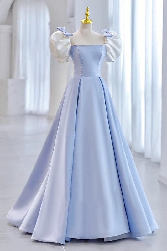 loveedsTM-Runaway Princess blue puff sleeve evening dress