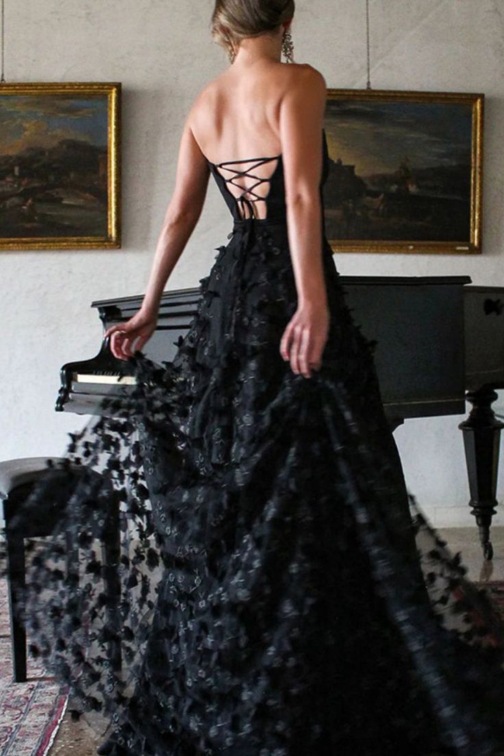 Princess Floral 3D Flowers A-Line Prom Dresses, Custom Made Evening Gown