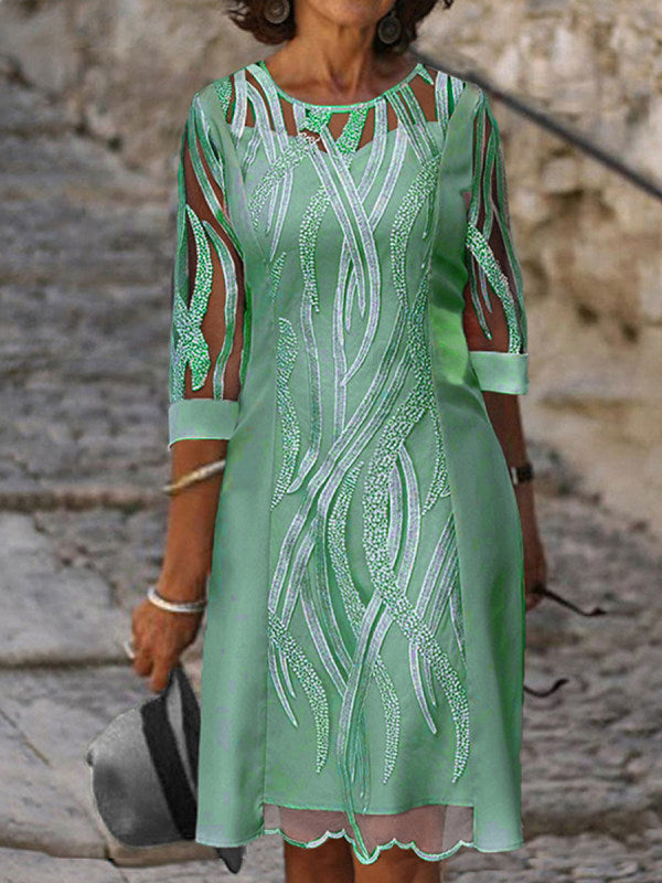 loveedsTM-Fashionable round neck lace sun protection dress