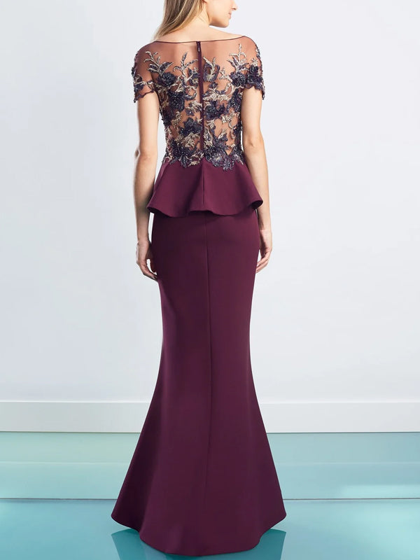 Round Neck Mesh Solid Color Maxi Dress