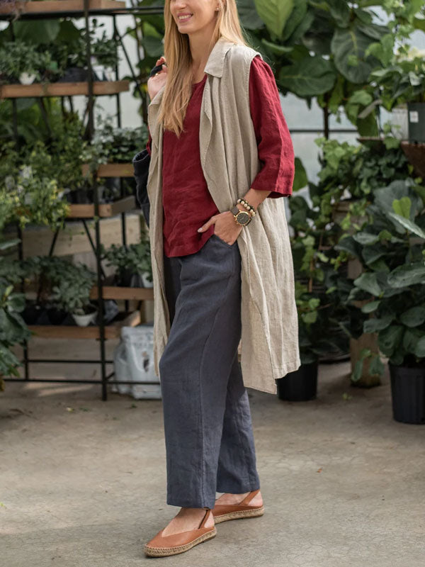 Solid Color Women's Cotton and Linen Pants