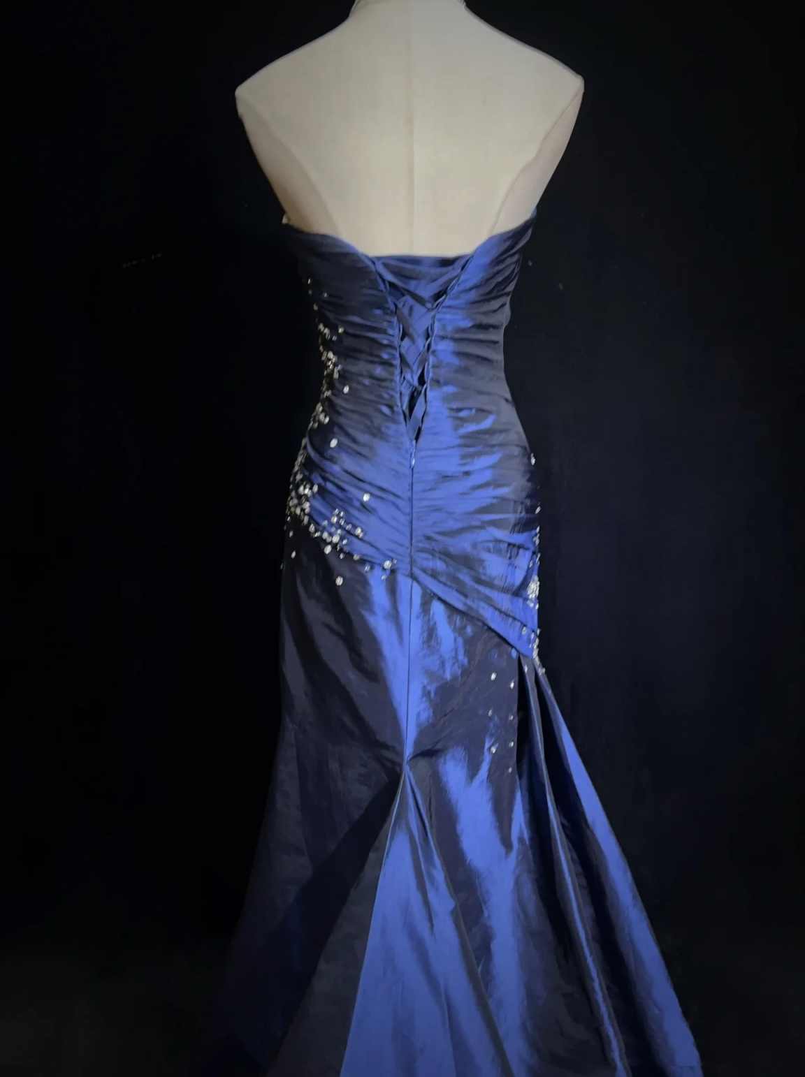 Navy Blue Vintage Fashion Exquisite Beading Long Satin Floor Length Ball Gown Evening Dress gh3636