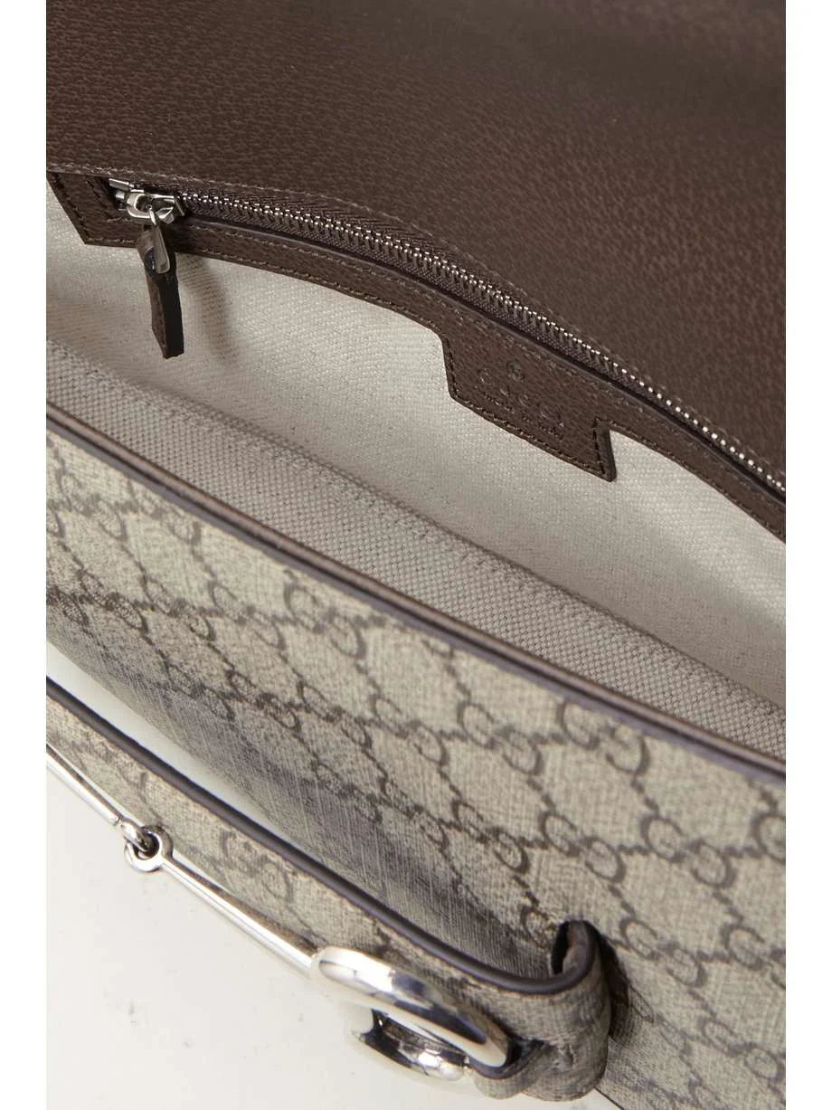 GUCCI Horsebit 1955 leather-trimmed printed coated-canvas shoulder bag