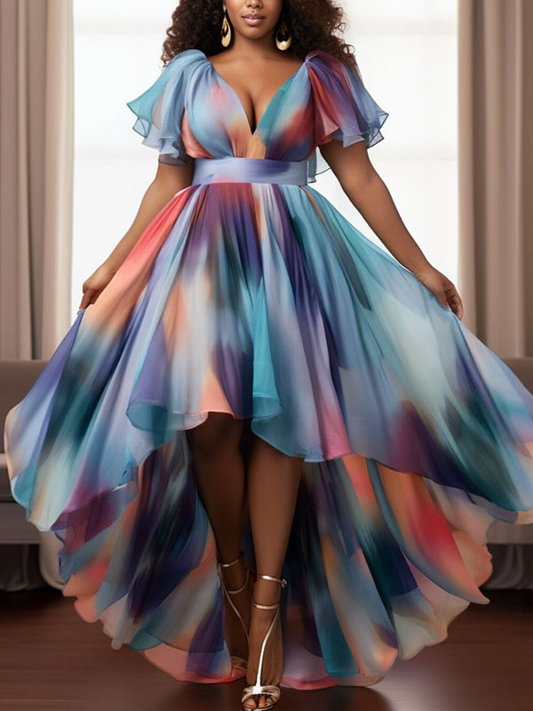 Color Matching Temperament Ciffon Elegant Maxi Dresses