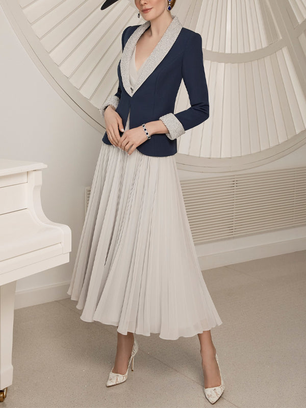 Contrast Color Blazer Dress Suit