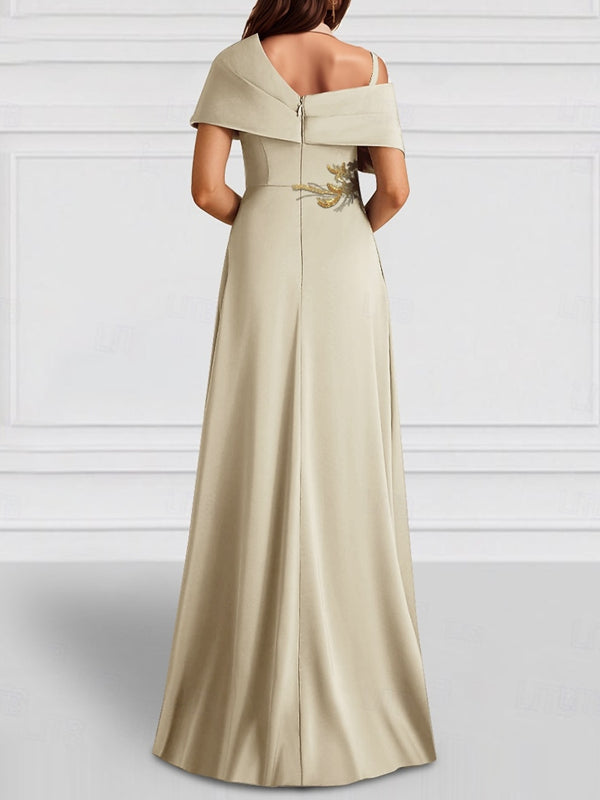 One Shoulder Pocket Satin Shawl Gown