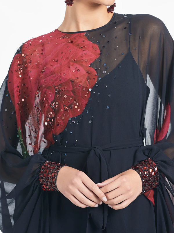 Floral Print Chiffon Sheer Gown