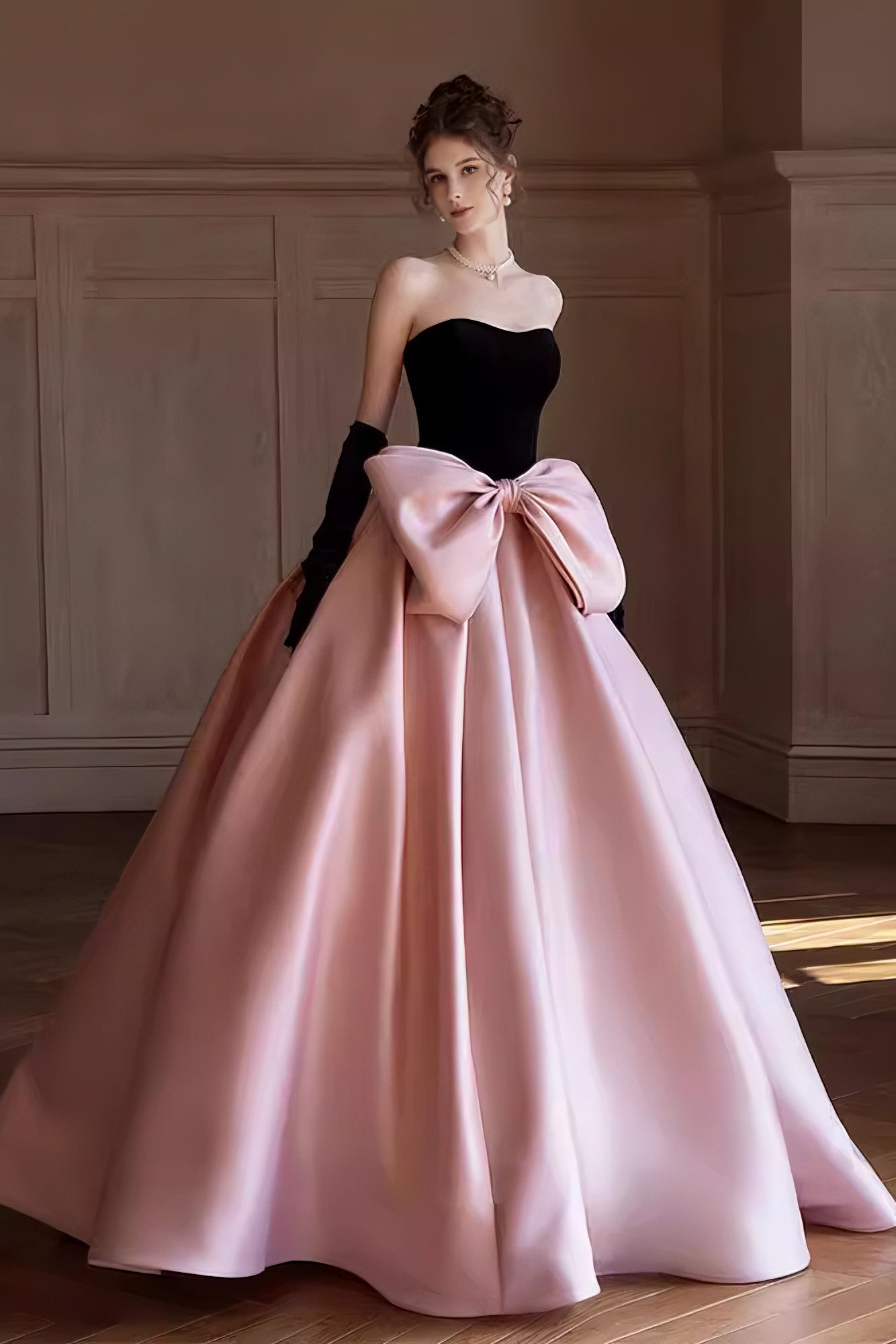 loveedsTM-Runaway princess evening dress black adult ceremony birthday party bow pink dress