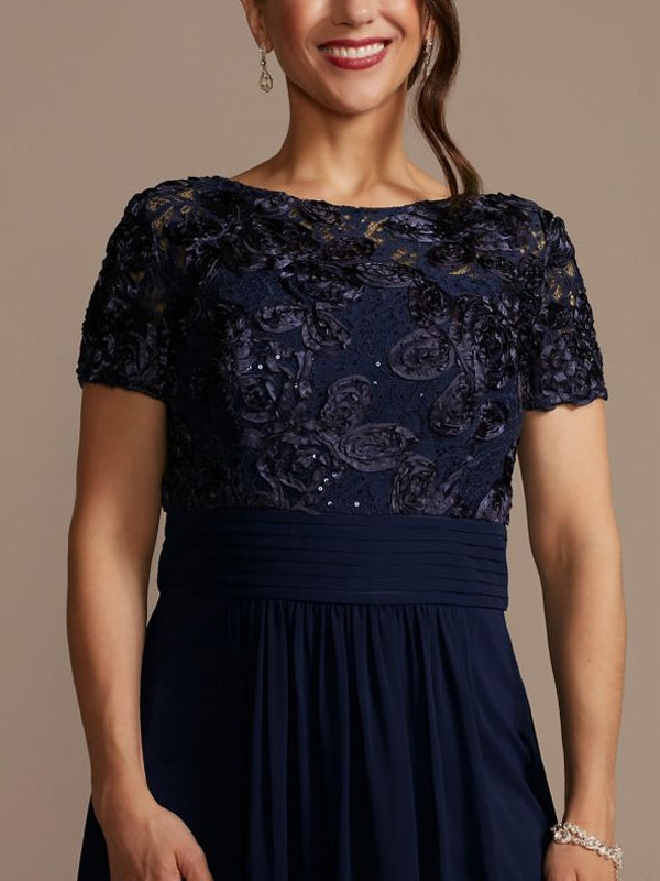 Round Neck Lace Short Sleeves Maxi Dress