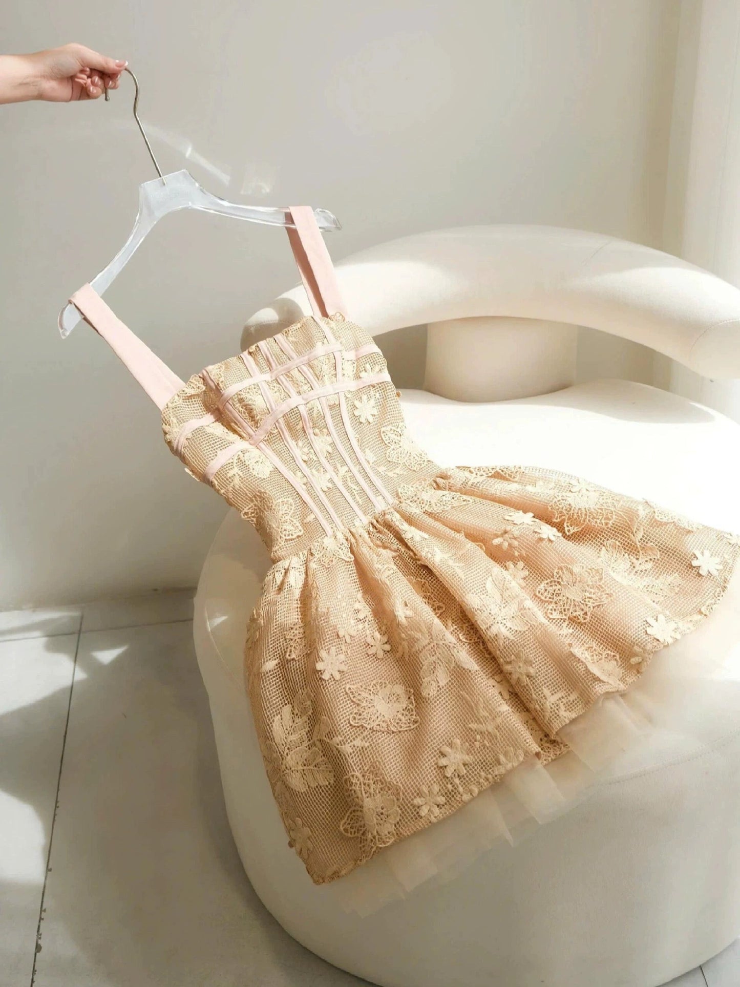 Simple A Line Square Gold Lace Short Formal Homecoming Dresses Party Graduation Dress Dance Hoco Dresses DH2773