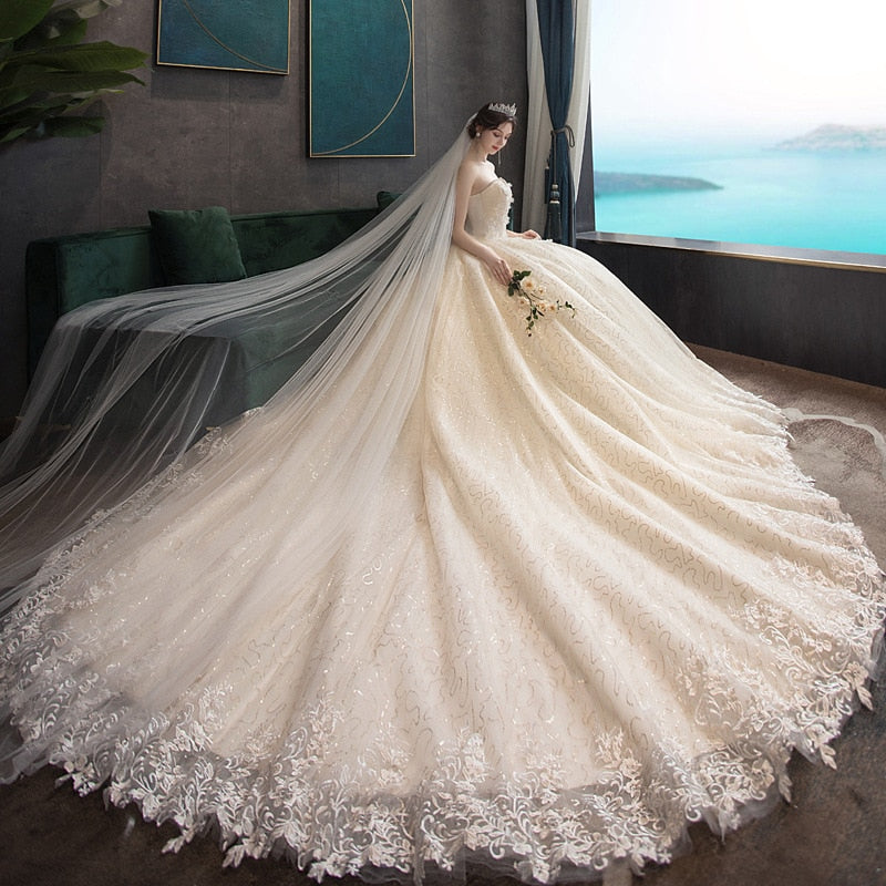 loveedsTM-Wedding Dress 2024 Gryffon Classic Strapless Wedding Gown With Train Lace Up Ball Gown Luxury Lace Embroidery Robe De Mariee
