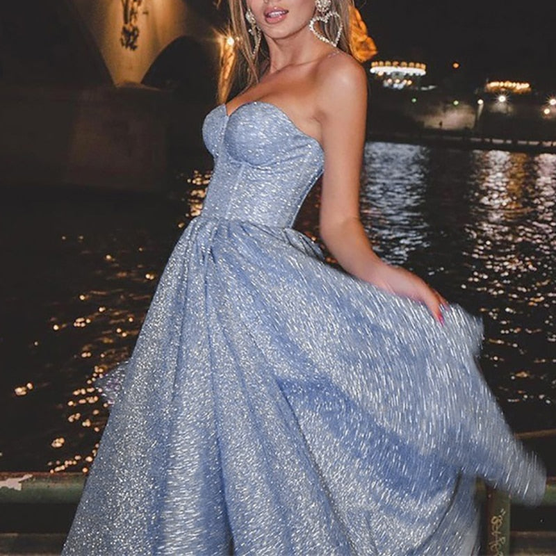 loveedsTM- Sexy Sling Strapless Puffy Princess Dress Fashion Sleeveless High Split Party Evening Dress Women Solid Lace Slim Elegant Dress