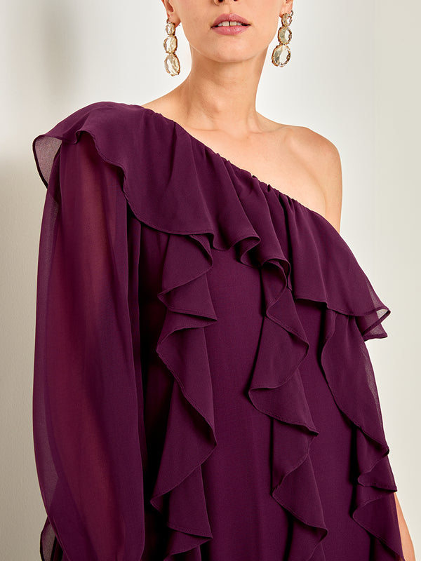 Chiffon Ruffled Neckline Women's Dress