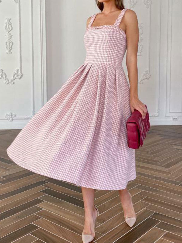 Casual Vintage Temperament Plaid Women's Dress Sets
