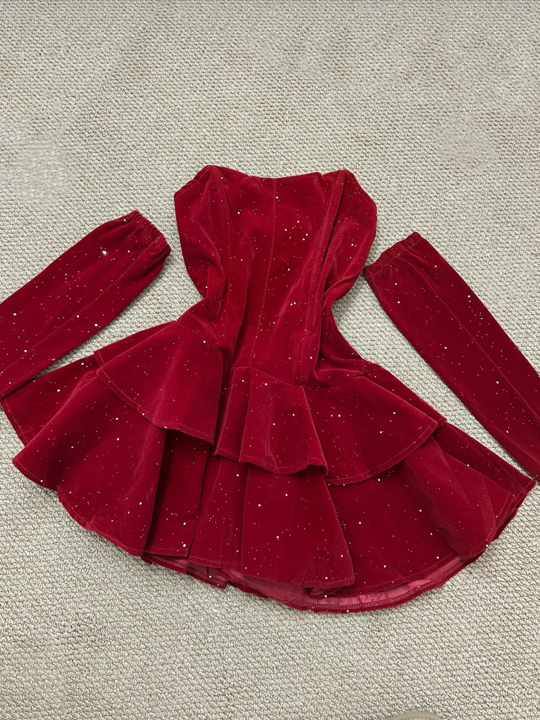 Red Shiny Sweet Fashion Short Mini Sequin Velvet Homecoming Dress Birthday Party Dress gh3796