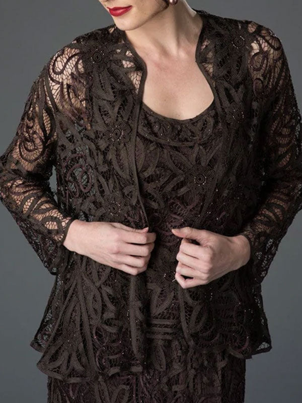 Lace Cutout Air Skirt Cardigan Ladies Suit