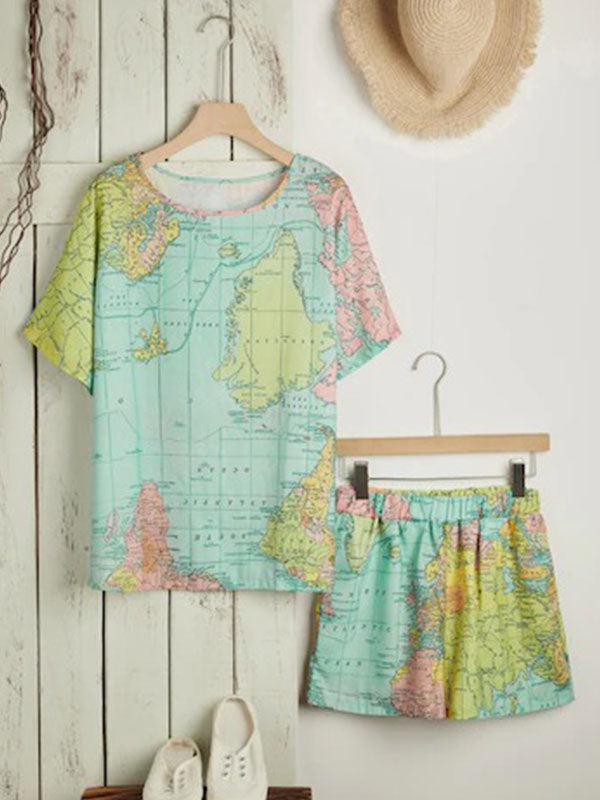 Map Print Simple Women's Suit