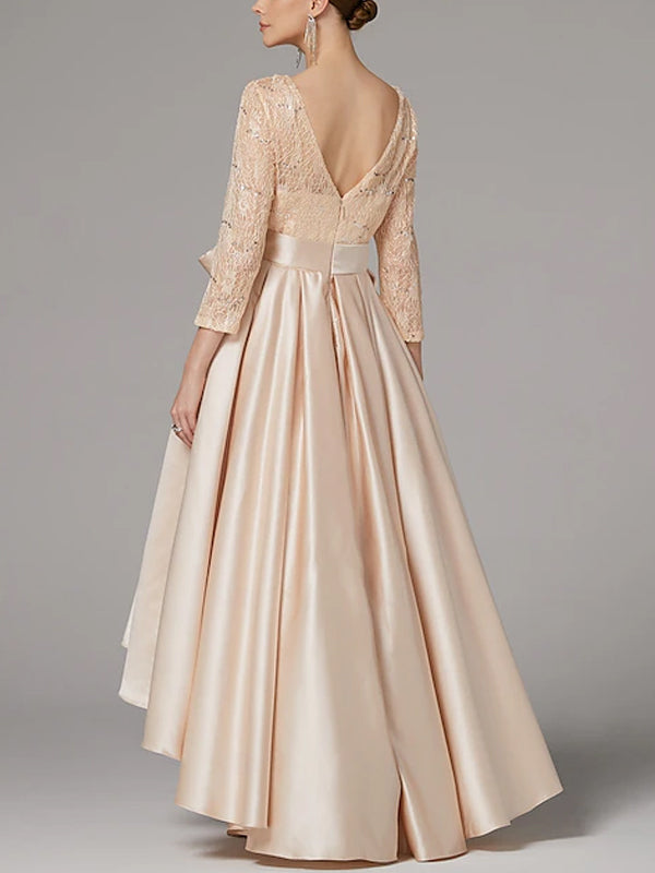 Round Neck Lace Solid Color Maxi Dress