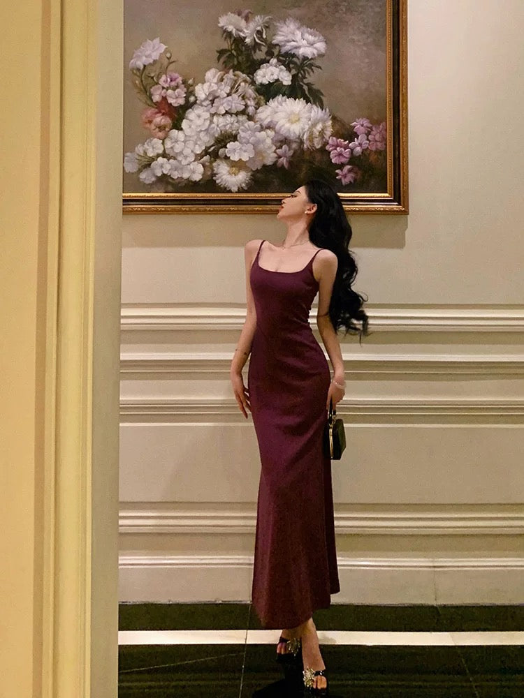 Sexy Mermaid Spaghetti Straps Grape Sleeveless Prom Dresses Party Dress Summer Birthday Outfits 20th Birthday Dresses W817