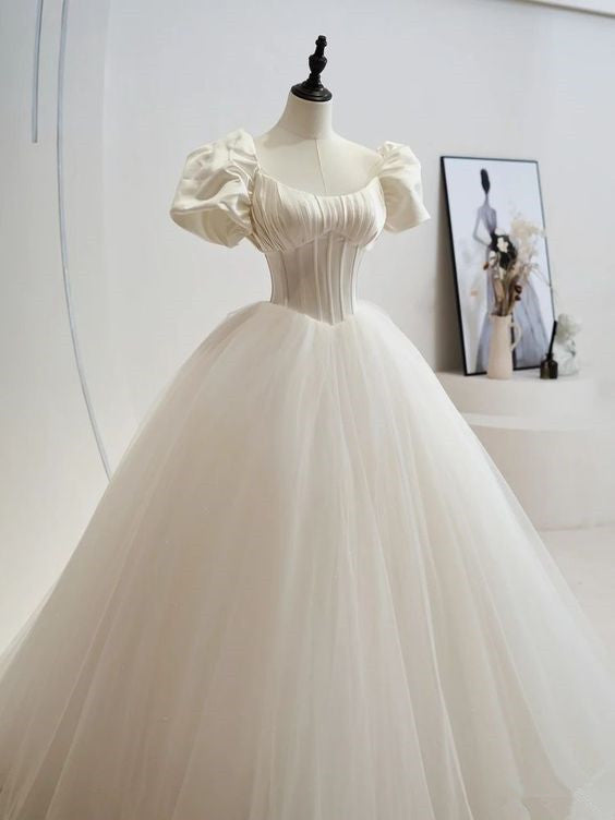 2023 Charming White Ball Gown Long Prom Dresses fg3195