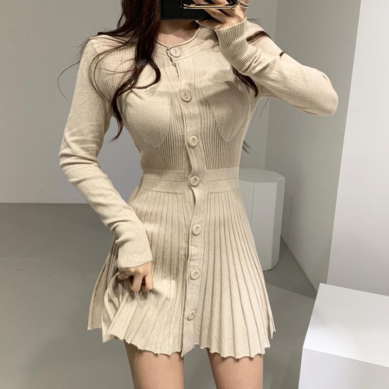 loveedsTM- Fashion Korean Mini Dresses Female Autumn Winter 2024 Sexy Bodycon Wrap White Short Women's Sweater Knitted One-piece Dress Hit