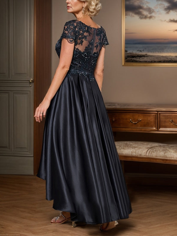 Round Neck Lace Solid Color Midi Dress