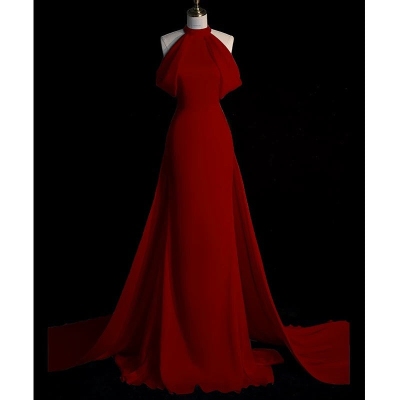 Sexy Sheath Halter Red Satin Long Prom Dress Evening Dress Formal Dress SD1818