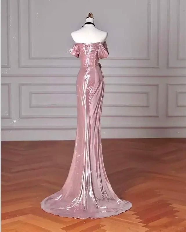 Pink Fashion Long Satin Mermaid Slim Fit Evening Dress Birthday Party Dress gh4990