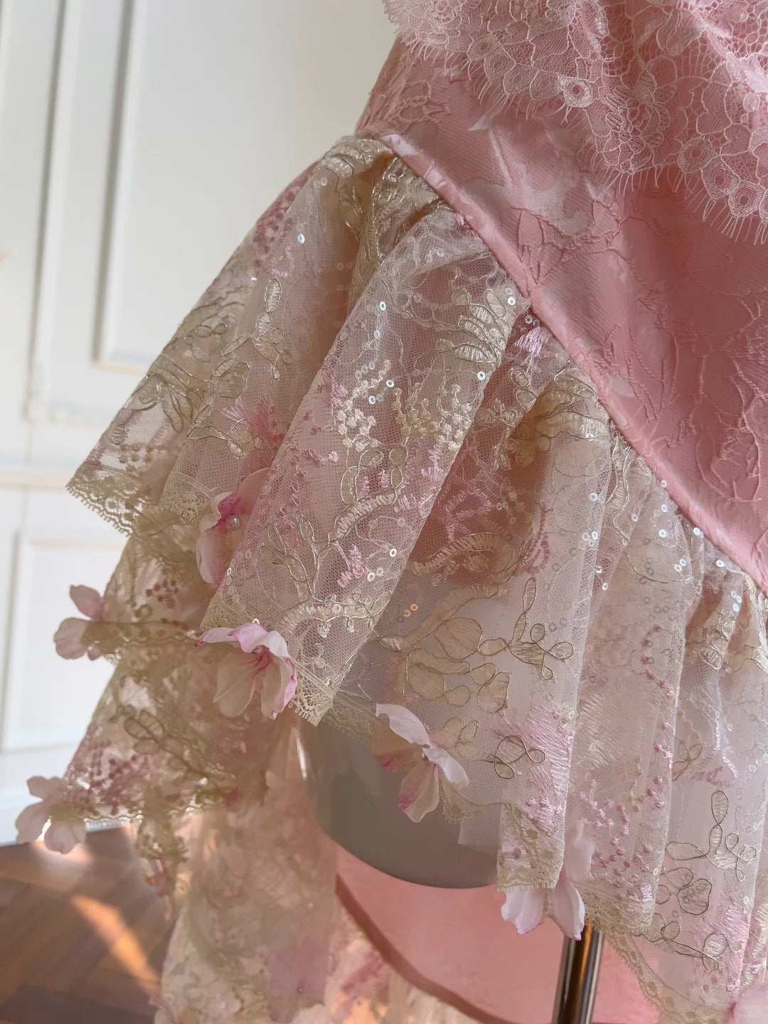 Pink Lace Vintage Flowy long/Short Homecoming Dress Chiffon Ball Gown Birthday Party Dress gh4406