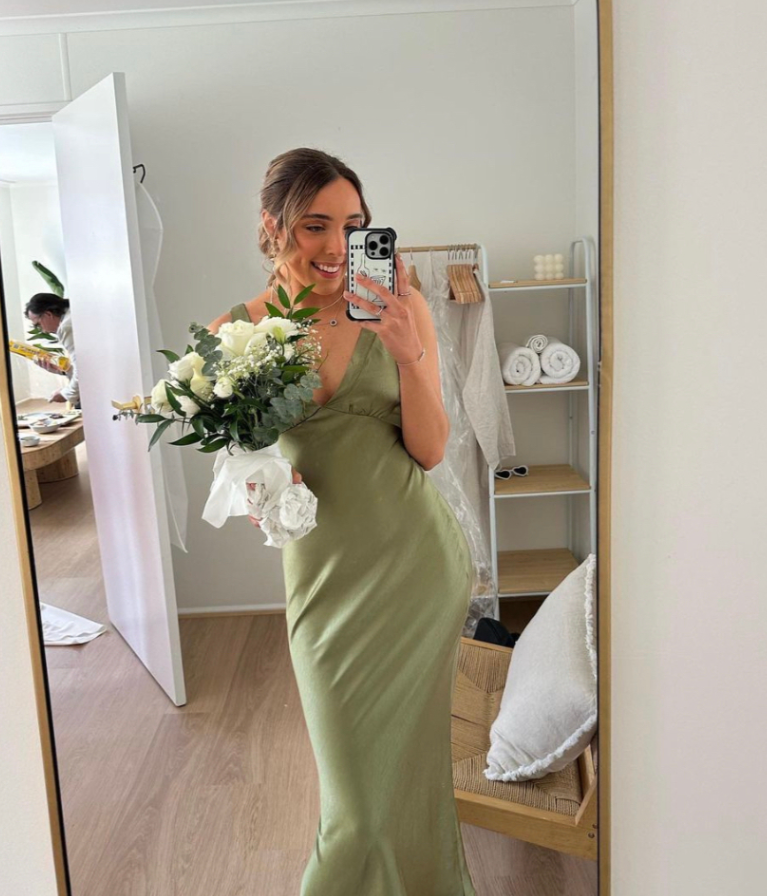 Cute Sheath V Neck Blue Satin Bridesmaid Dress Evening Dress SH2833