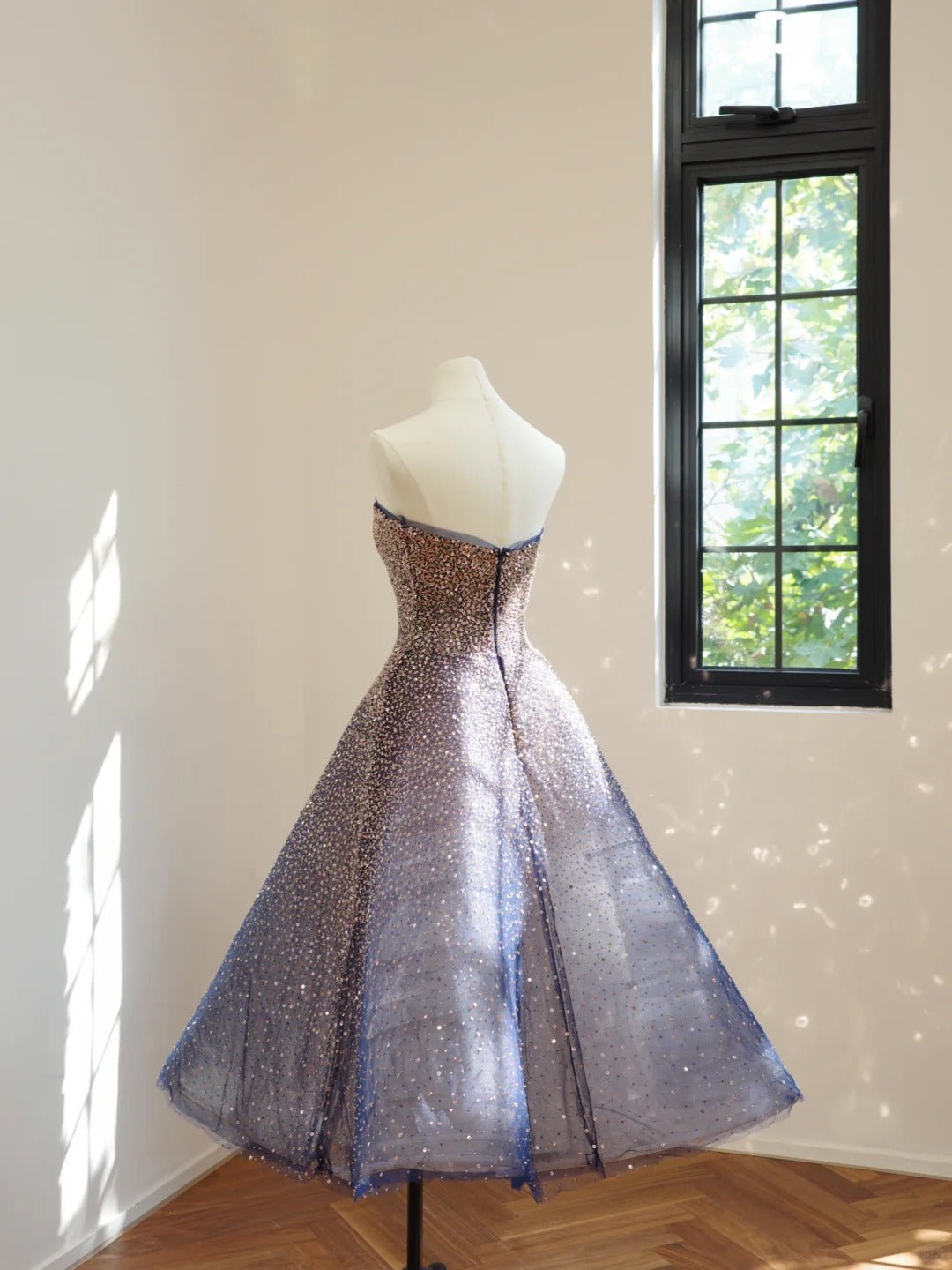 Blue Sparkle Gradient Short/Mid-Length Sequined Homecoming Dress Prom Dress gh5064