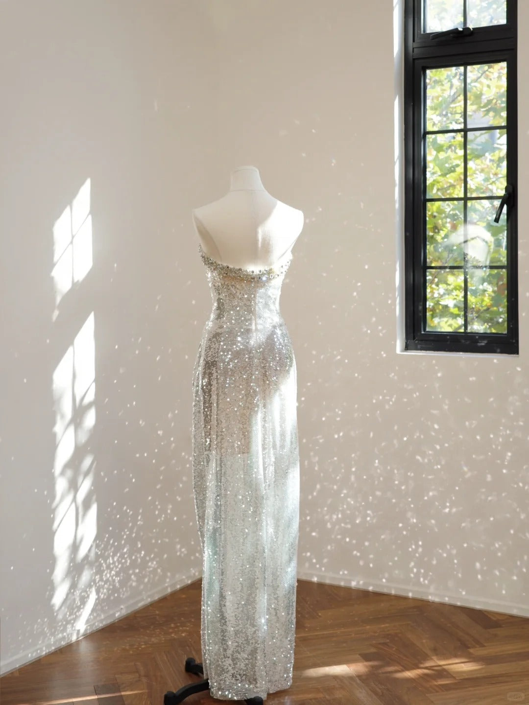 Silver luxury gorgeous crystal sequins shiny long Prom dress evening dress gh5066